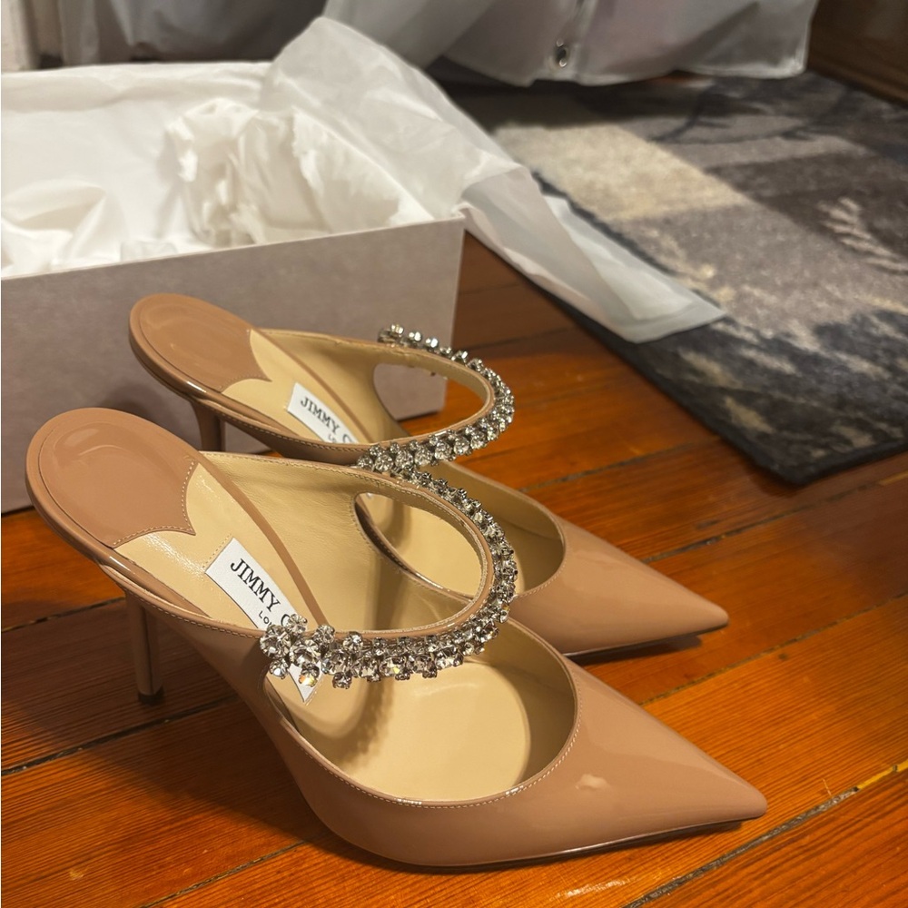 Jimmy Choo Nude Heels with Crystal Embellishments